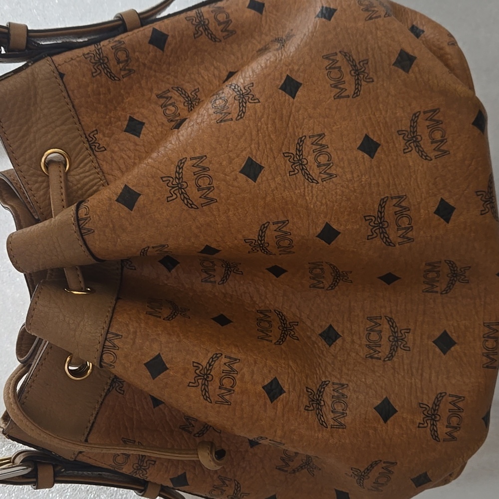 EUC MCM Tan Monogram Shoulder Bucket Bag - Picture 3 of 9